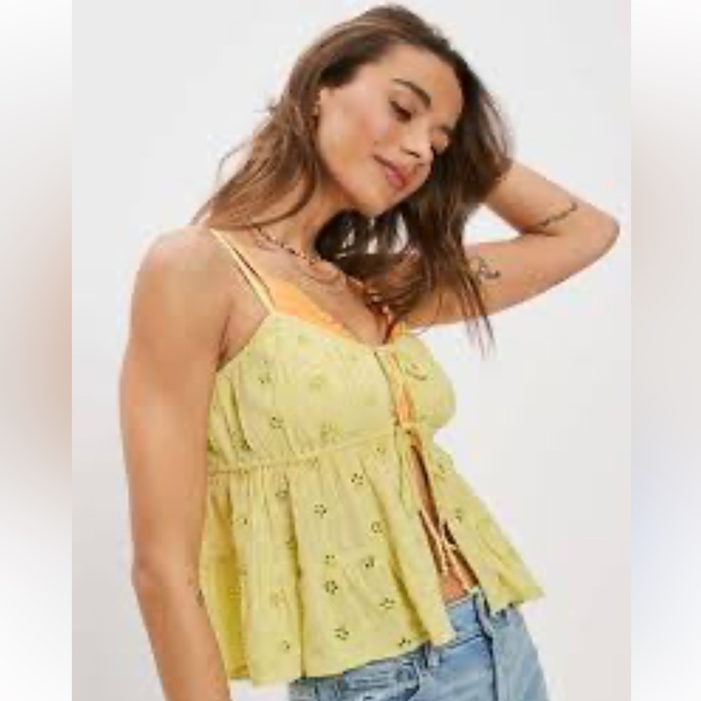 NWT American Eagle Lime/Yellow Green Front Tie Eyelet Spaghetti Strap Top